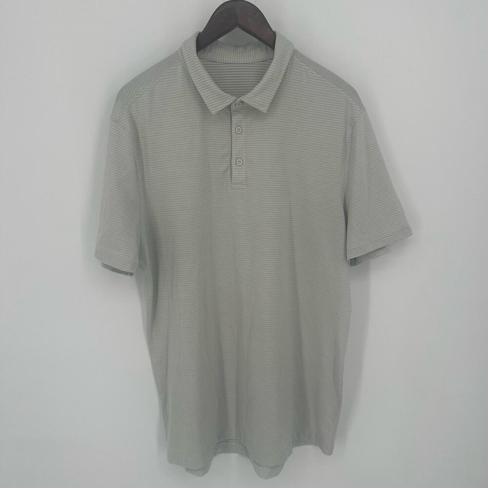 Lululemon Men's Evolution Short Sleeve Polo White Stripe Size XL Golf